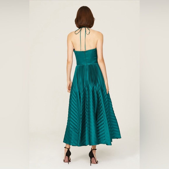 Emerald Marchesa Notte Green Pleated Dress - Picture 3 of 6